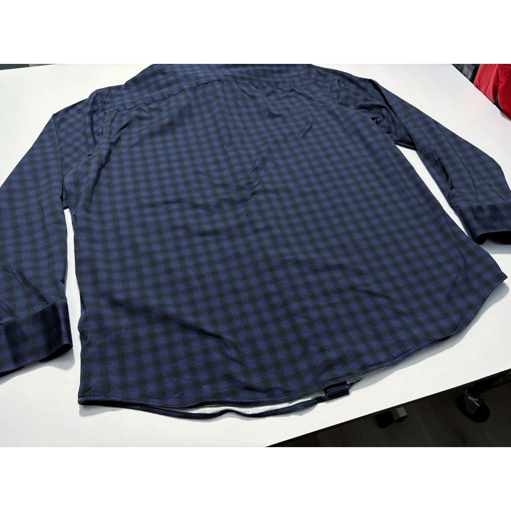 Bugatchi Shirt OoohCotton Tech 8 Way Stretch Button Up Blue Gingham Check Men XL - Picture 10 of 15